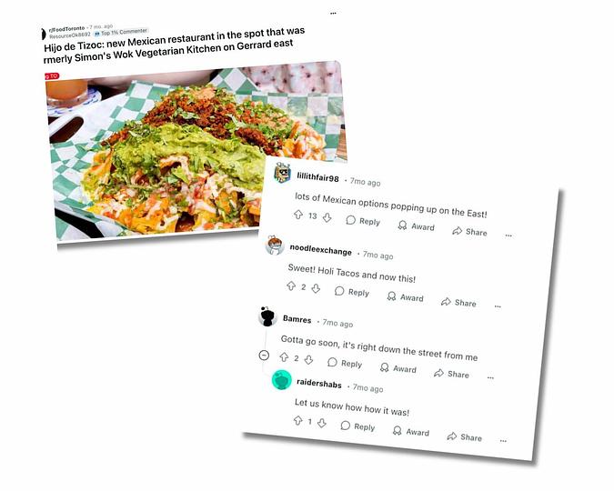 Screenshots of a post interaction with an external link for a restaurant.