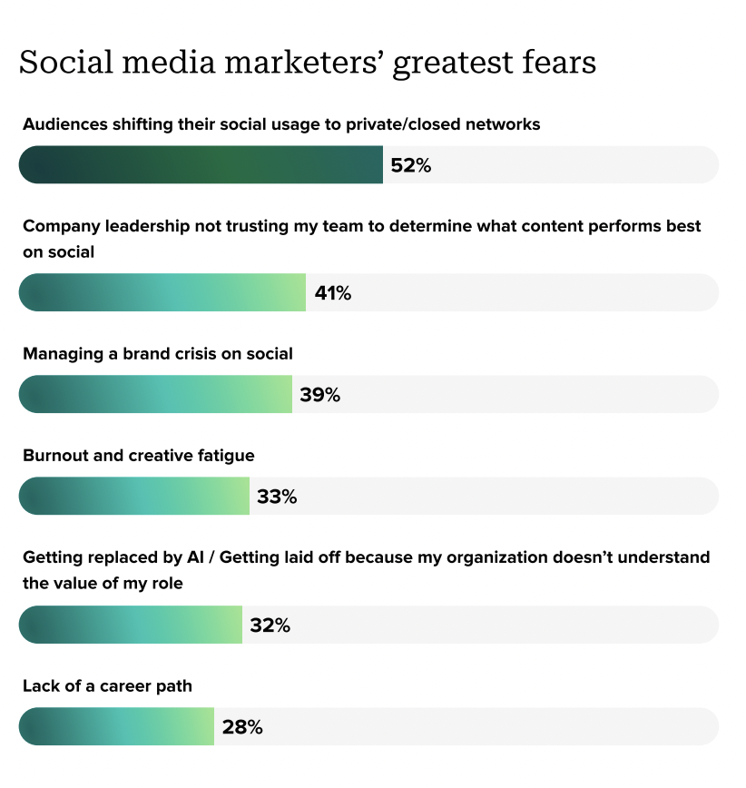 chart showing a list of greatest fears among social media marketers