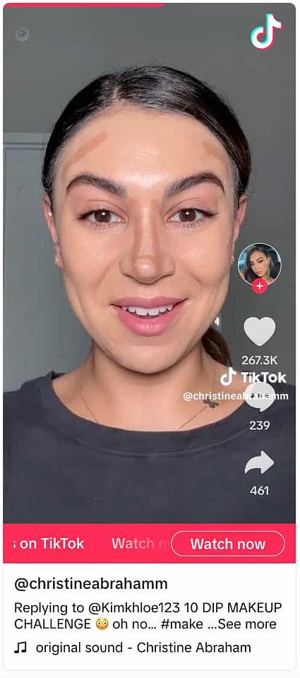 TikTok video showing a user with some makeup applied on the contours of her face