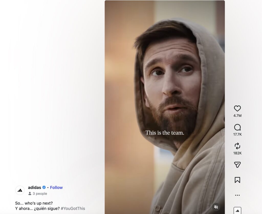 An image from Adidas's #Yougotthis campaign featuring Lionel Messi from their Instagram page, which ran to promote the World Cup