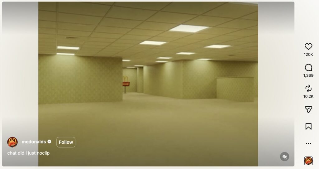 An image from McDonald's Instagram reimagining the backrooms as McDonald's themed
