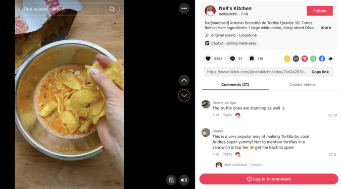 @nellskitchn crushing crisps into a bowl for a viral Spanish tortilla recipe, a staple of food TikTok trends UK.
