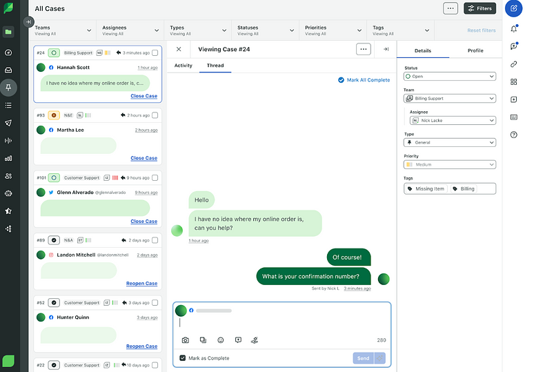 Personalization features on Sprout's customer service dashboard