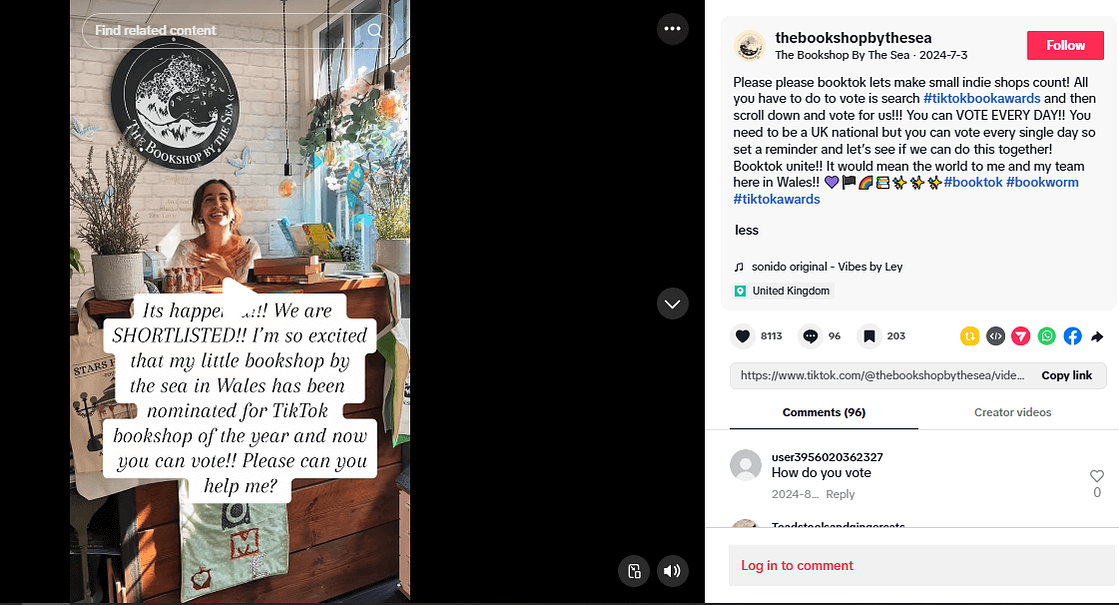 Thebookshopbythesea is a big UK BookTok account
