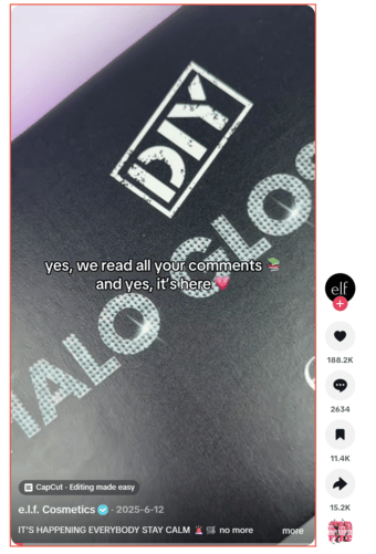 A TikTok video from e.l.f. cosmetics announcing the launch of its DIY Halo Gloss Kit.
