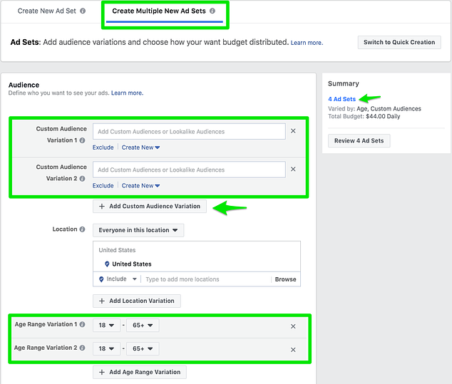 Facebook's ad targeting allows you to deliver ads to multiple audiences