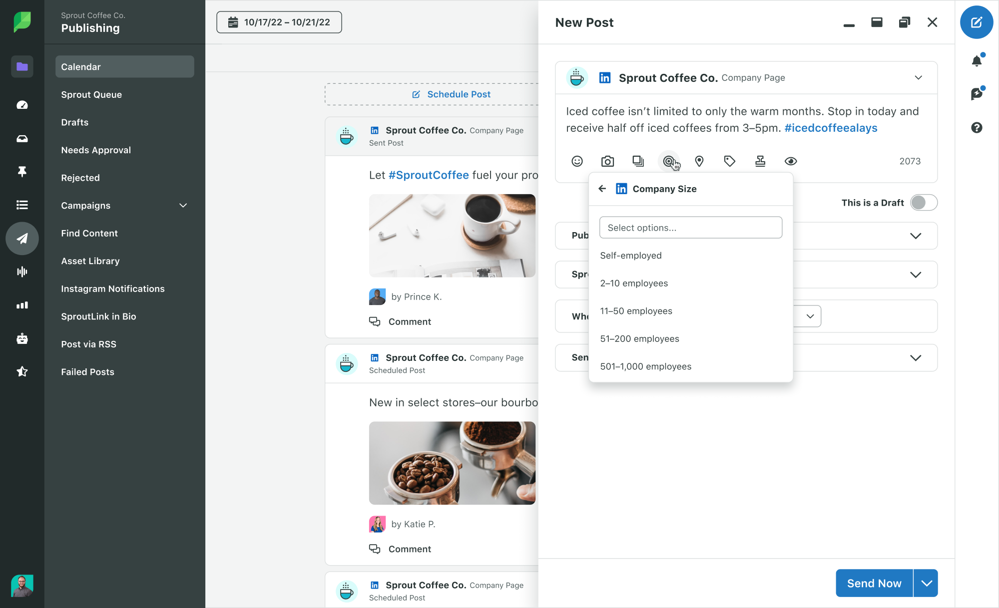 PI Publishing Calendar List View Compose LinkedIn Targeting - LinkedIn automation tools for your brand in 2023